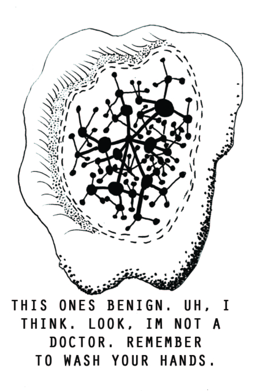 A germ which resembles a fried egg, wich an inner membrane filled with interconnected lines and circles. "this one's benign. uh, i think. look, i'm not a doctor. remember to wash your hands."